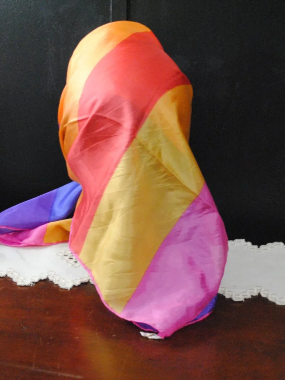 Multicolor Wide Stripe Satin Silk Scarf